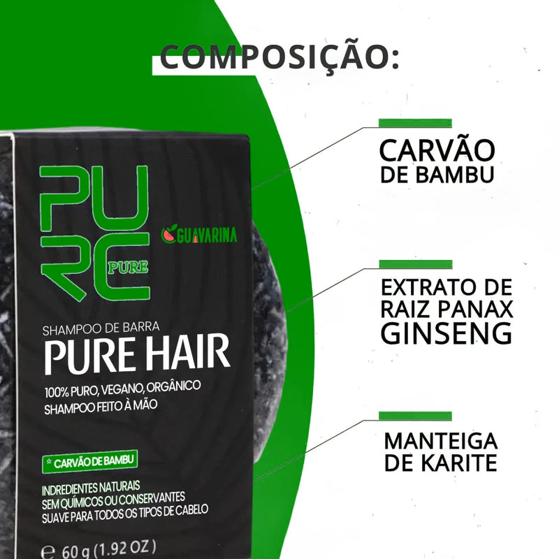 Shampoo em Barra PureHair Natural 3 em 1 