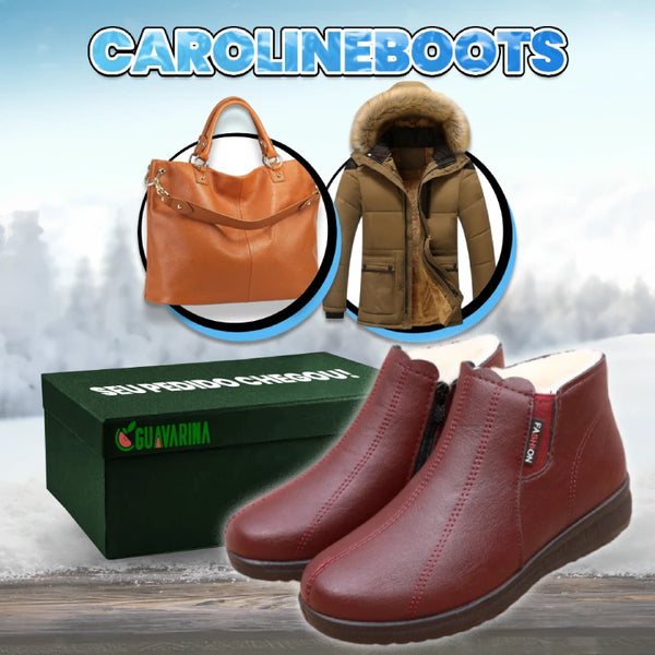 Bota de Couro Legítimo CarolineBoots (À Prova D'Água e Super Confortável!) + 2 BRINDES: Jaqueta e Bolsa