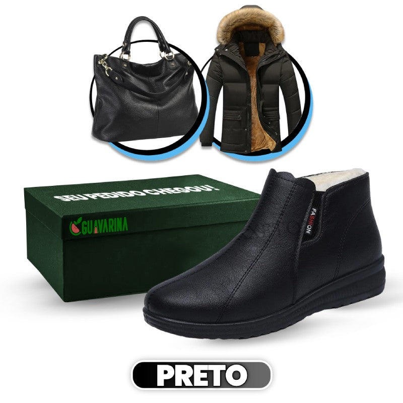 Bota de Couro Legítimo CarolineBoots (À Prova D'Água e Super Confortável!) + 2 BRINDES: Jaqueta e Bolsa