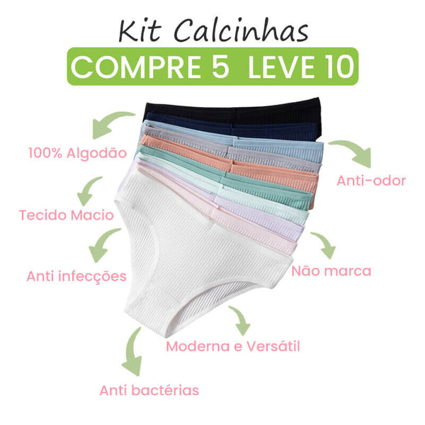 COMPRE 5 LEVE 10 - Kit 10 Calcinhas Antibacterianas + BRINDE Exclusivo